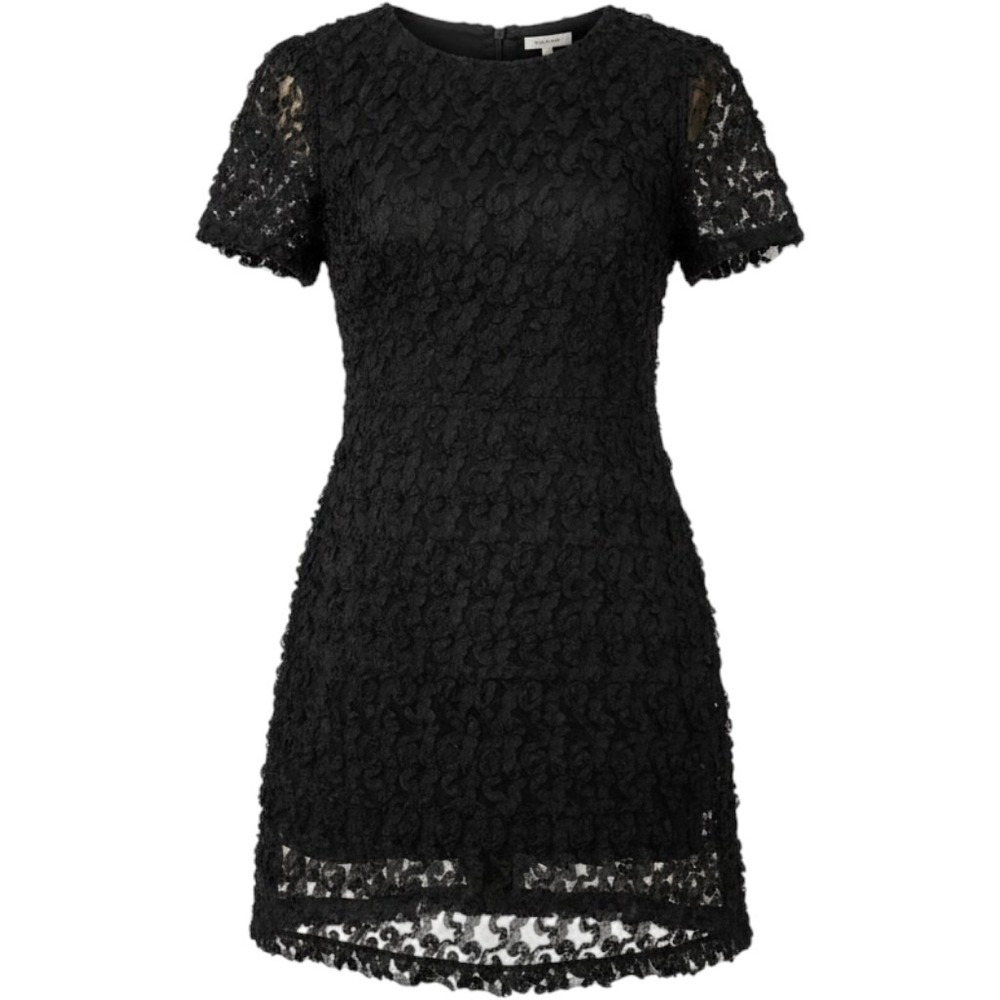 Lulus Black 3D Floral Applique Short Sleeve Mini Sheath Dress NWT Medium